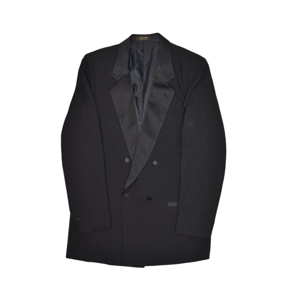 Pierre Cardin Mens 40 XL Black Tuxedo Jacket Double Breasted Wool Blazer Coat